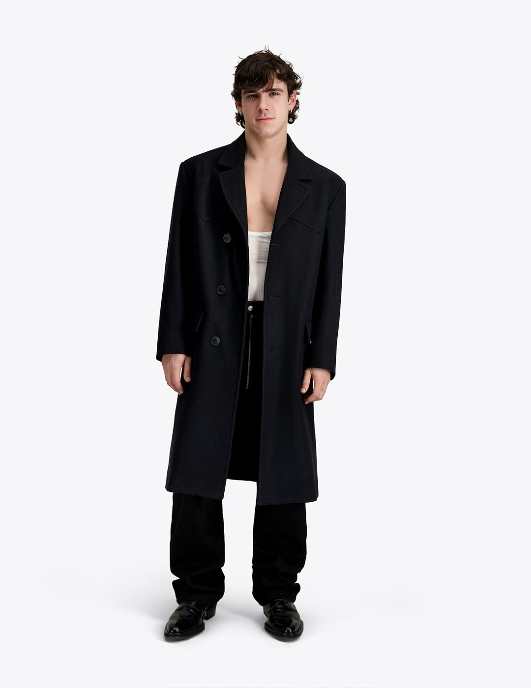 Black wool tailored coat best sale