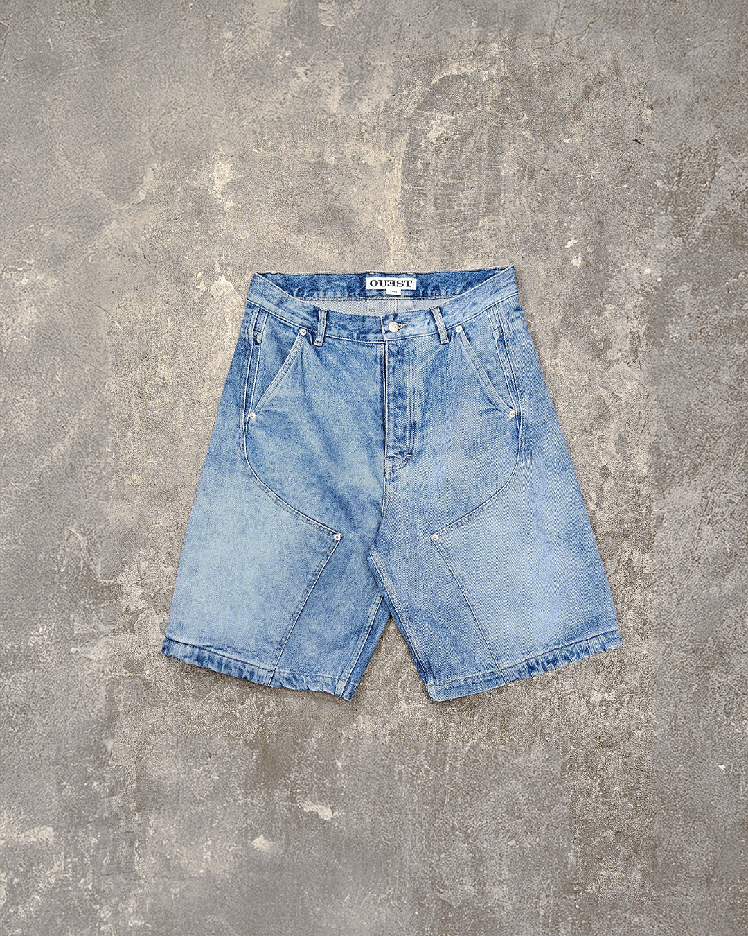 THE SHORT WORK CHAPS IN LIGHT FADED INDIGO DENIM