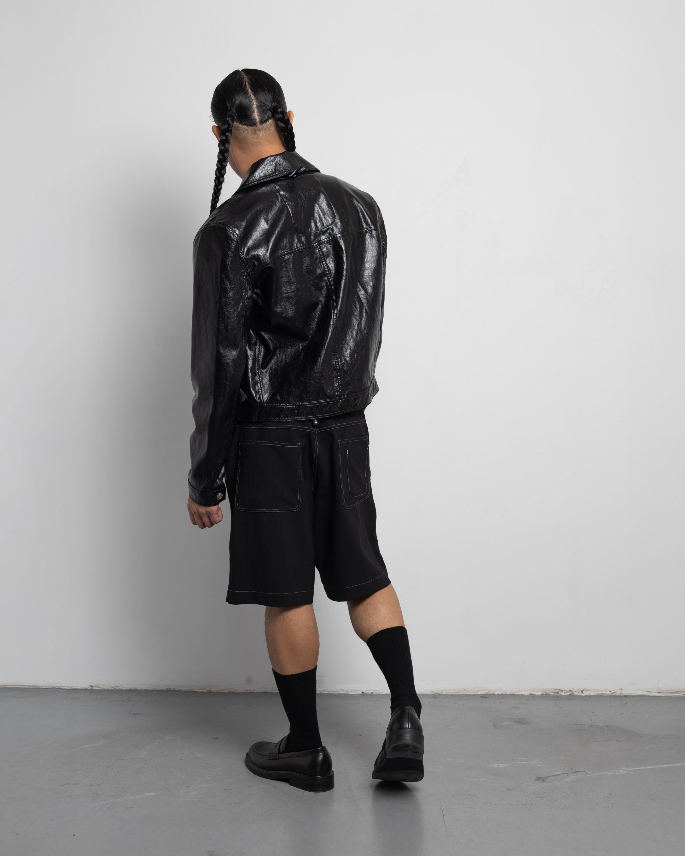 THE BOARD SHORTS IN BLACK WOOL CANVAS