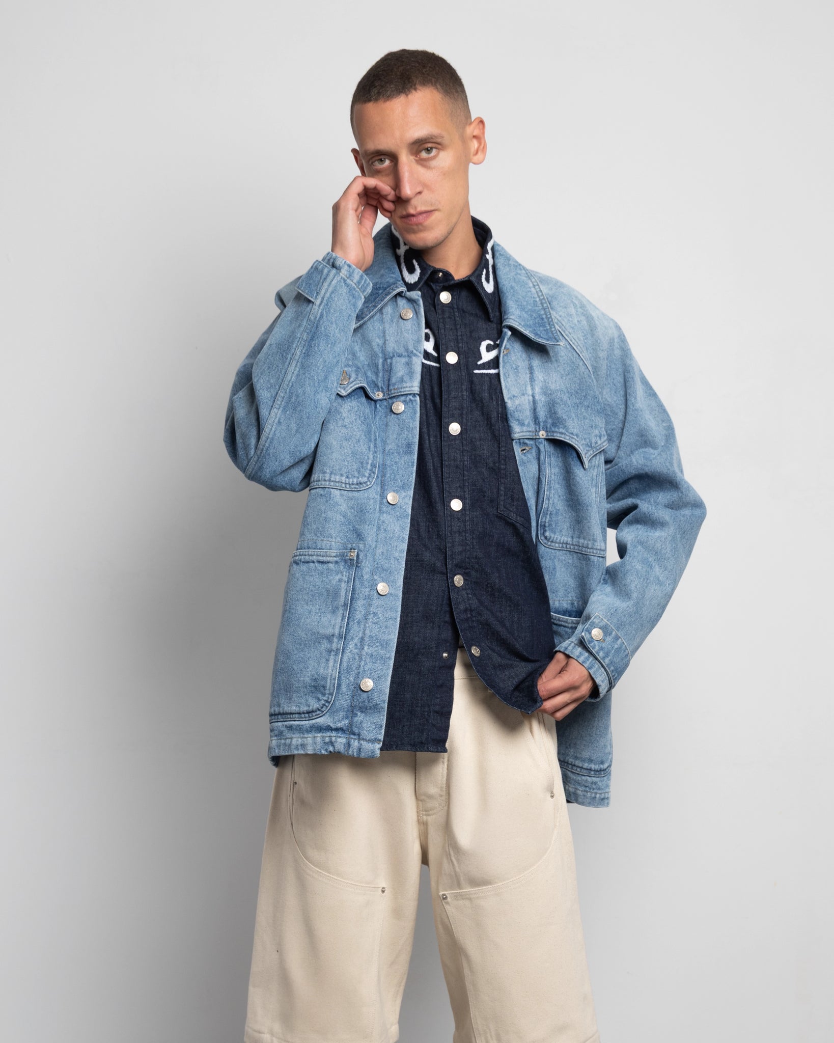 THE CHORE JACKET IN LIGHT FADED INDIGO DENIM
