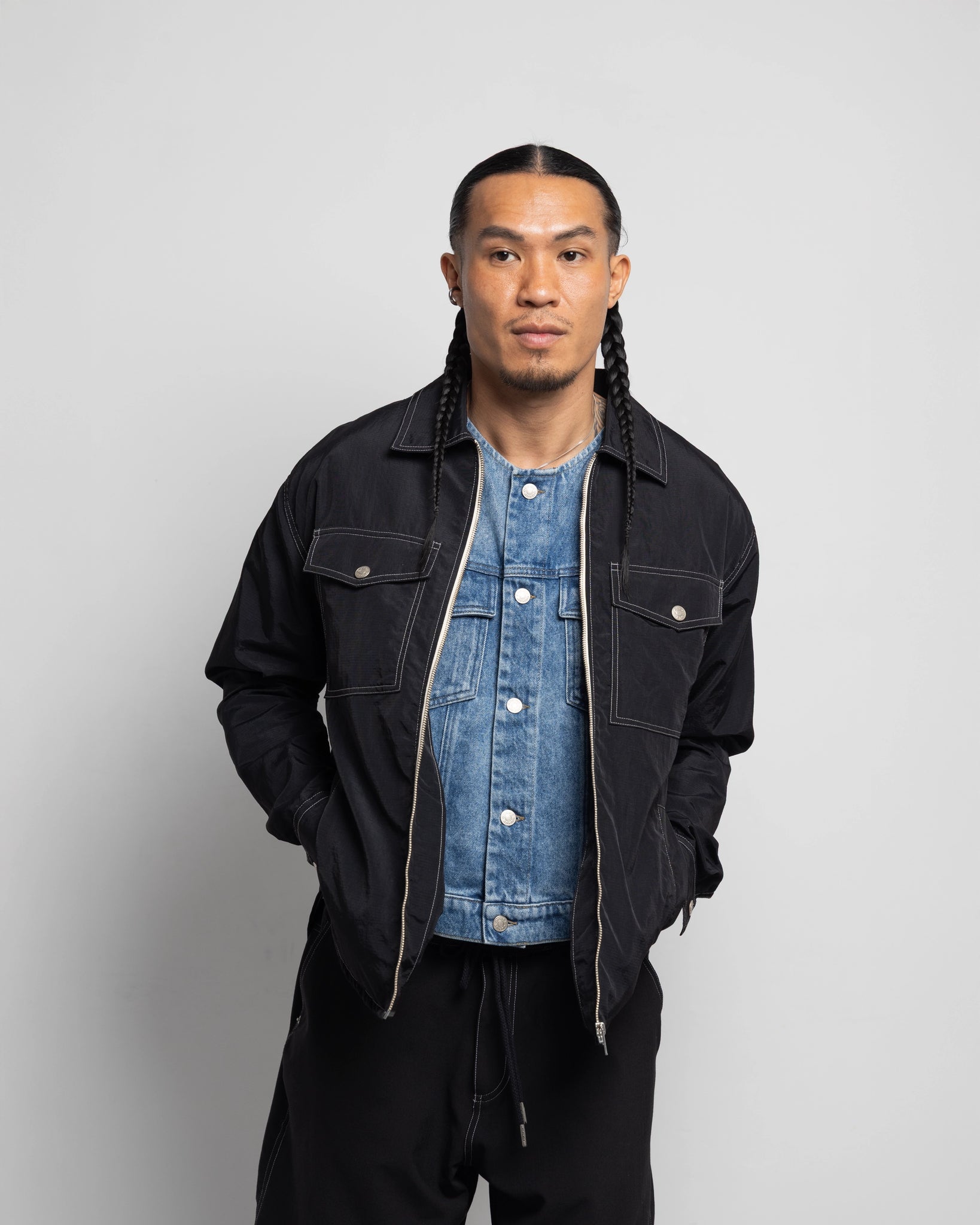 THE ZIPPED OVERSHIRT IN BLACK NYLON RIPSTOP