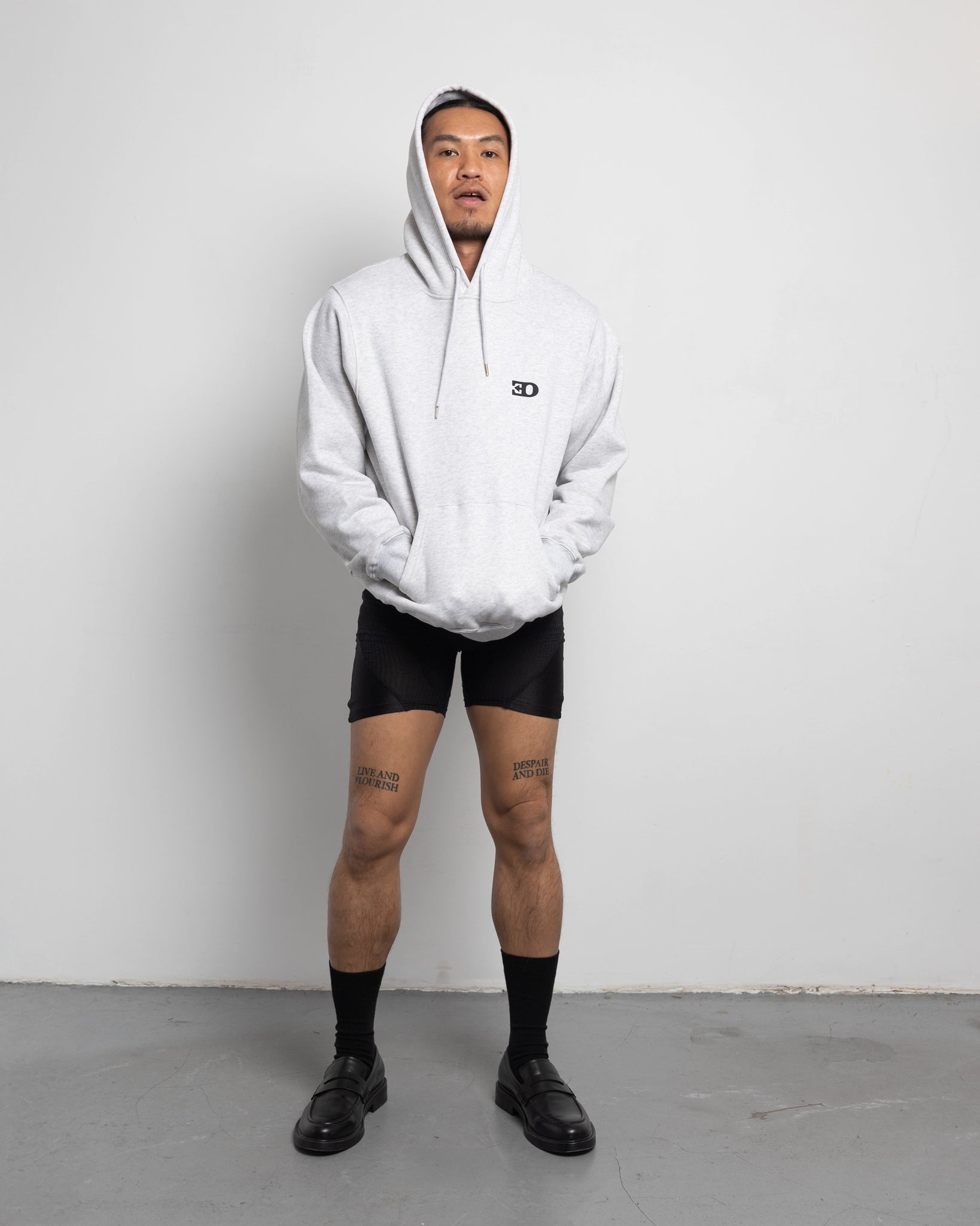 THE LOGO HOODIE IN HEATHER GREY BRUSHED FLEECE