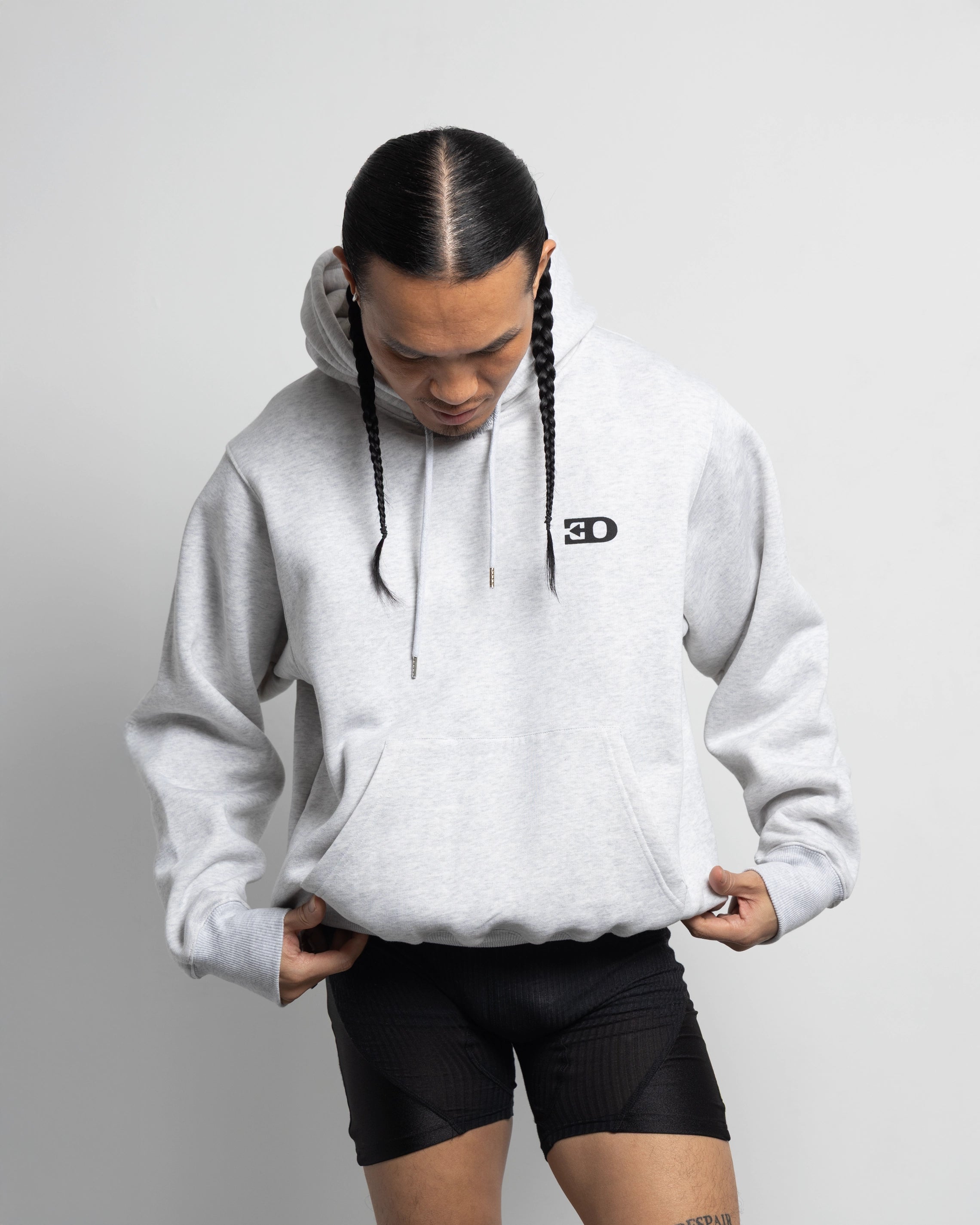 THE LOGO HOODIE IN HEATHER GREY BRUSHED FLEECE