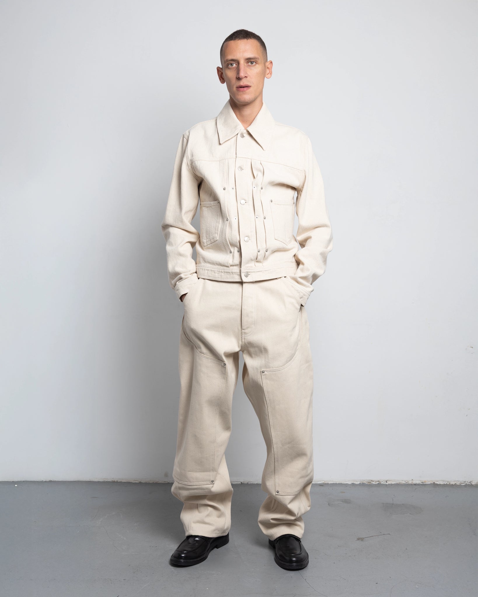 THE WORK CHAPS IN OFF-WHITE DENIM