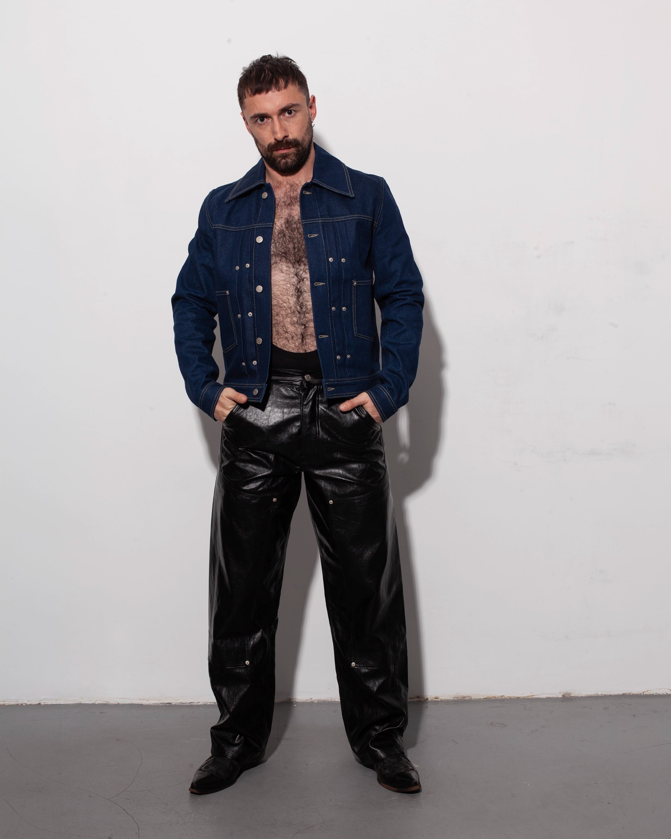 THE WORK CHAPS IN BLACK FAUX LEATHER