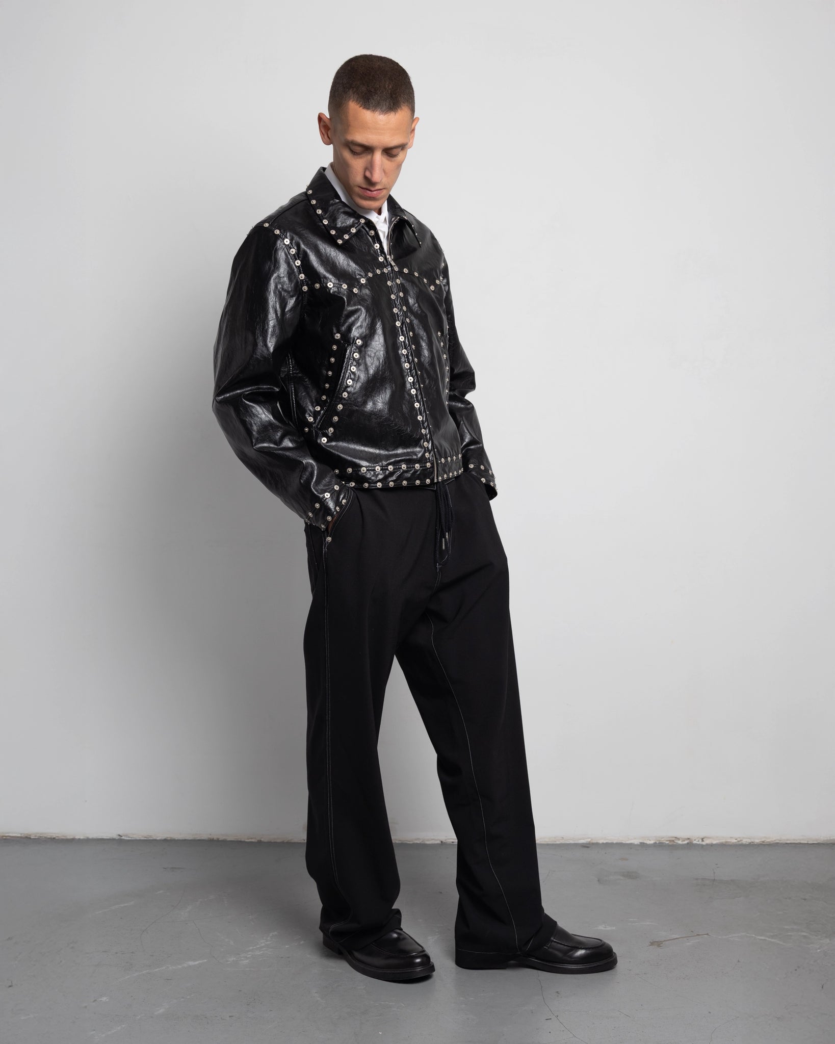 THE BOARD PANTS IN BLACK WOOL CANVAS