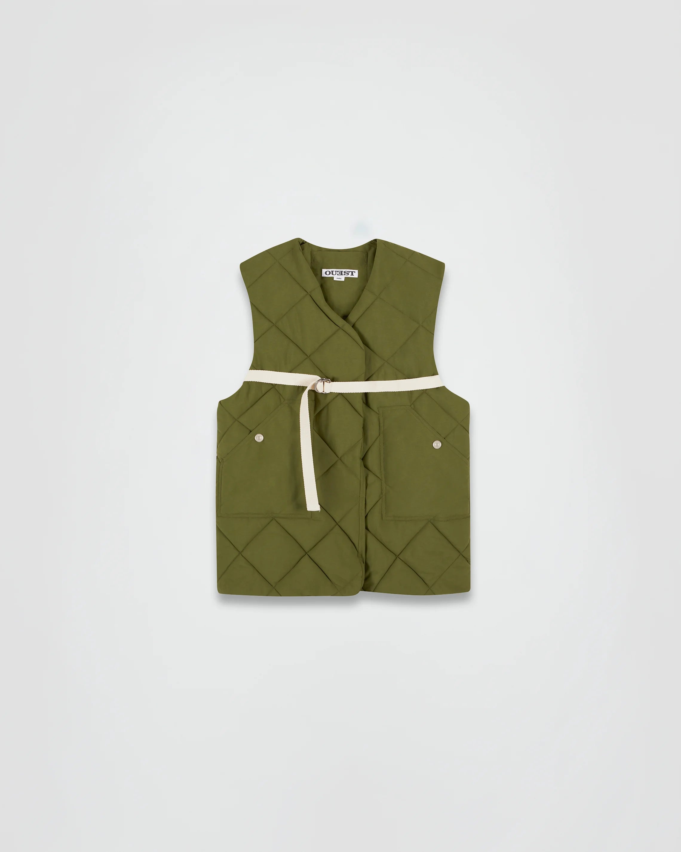 THE PADDED VEST IN KHAKI NYLON