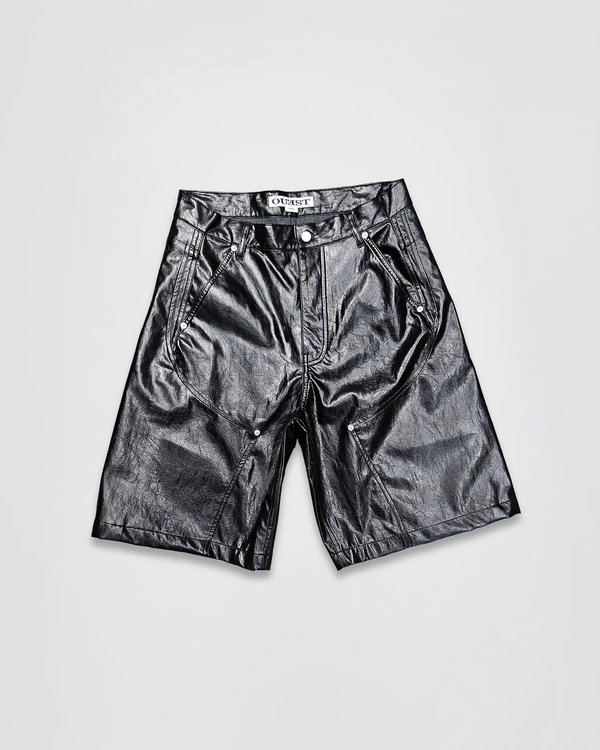 THE SHORT WORK CHAPS IN BLACK FAUX LEATHER