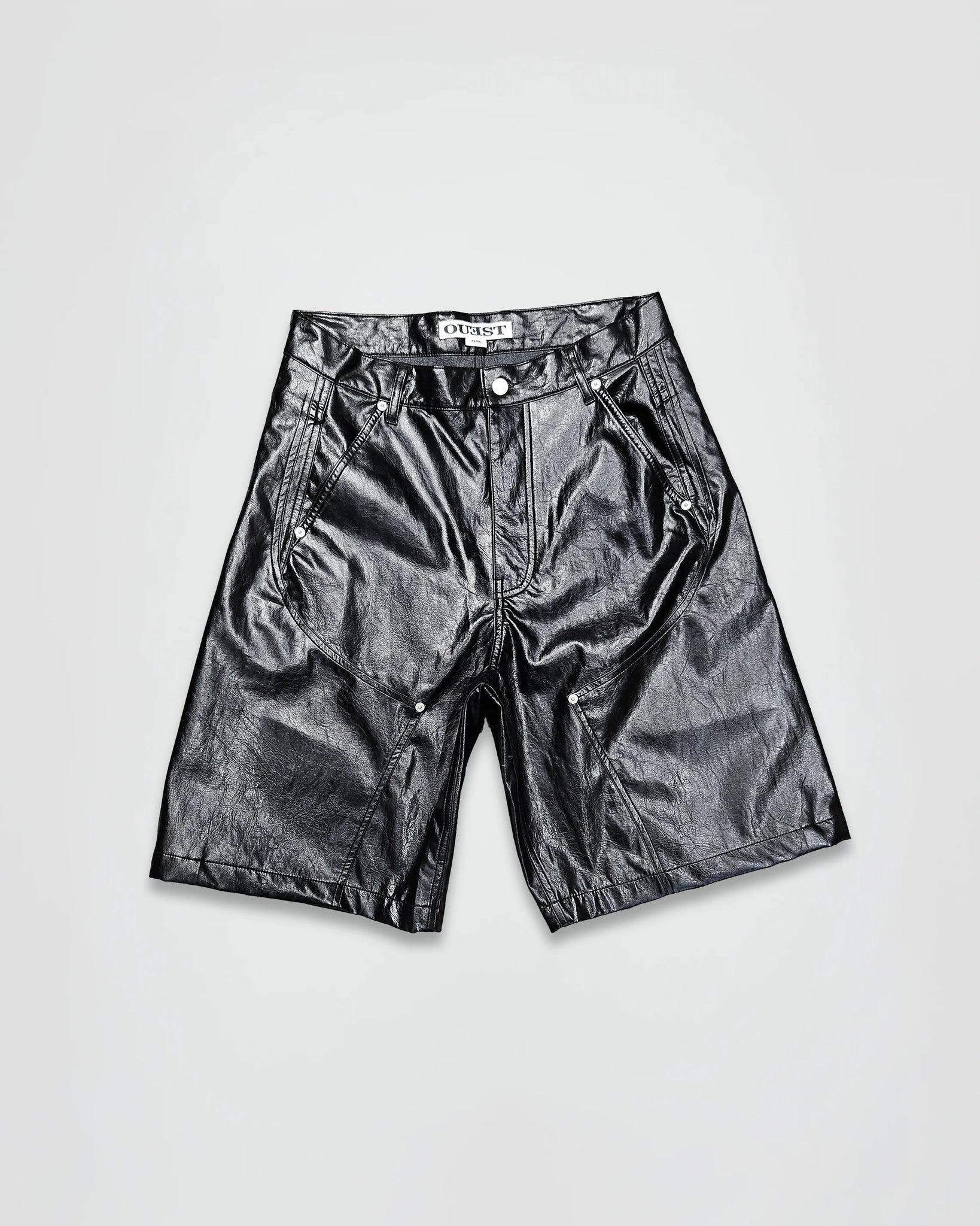 THE SHORT WORK CHAPS IN BLACK FAUX LEATHER
