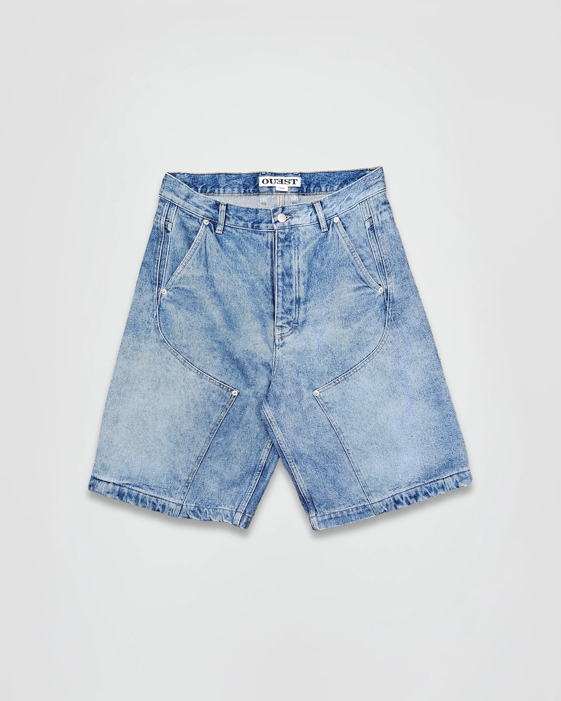 THE SHORT WORK CHAPS IN LIGHT FADED INDIGO DENIM
