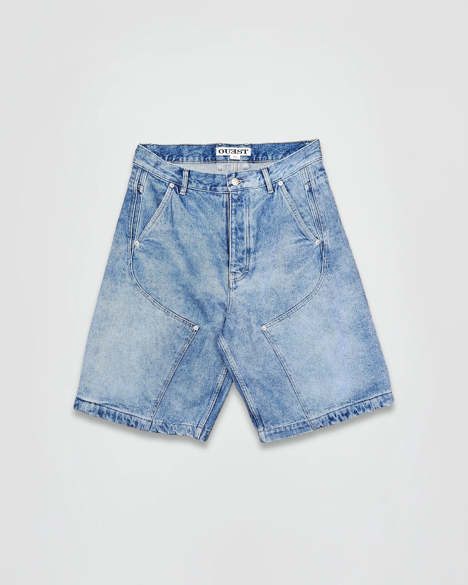 THE SHORT WORK CHAPS IN LIGHT FADED INDIGO DENIM