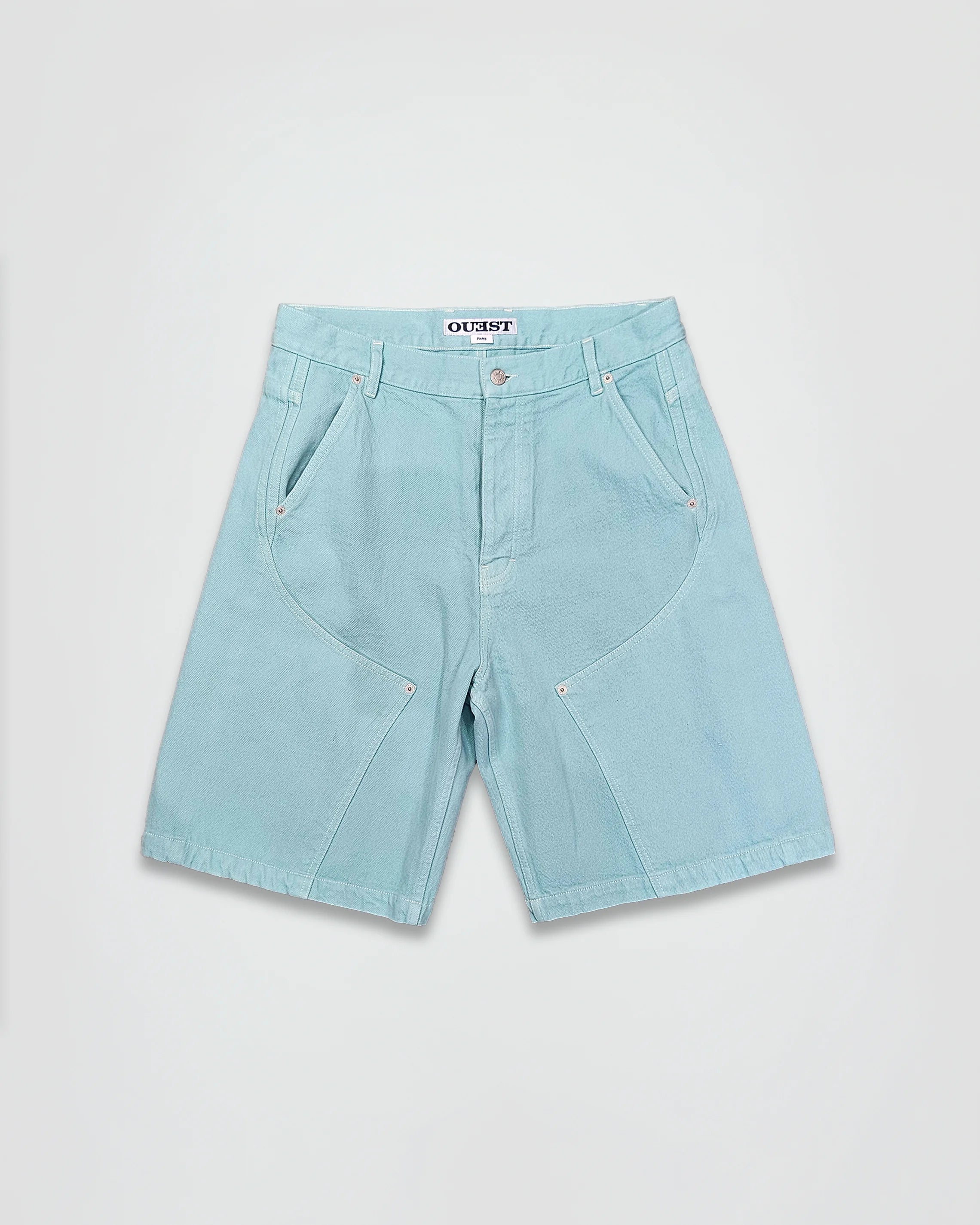 THE SHORT WORK CHAPS IN TURQUOISE DENIM