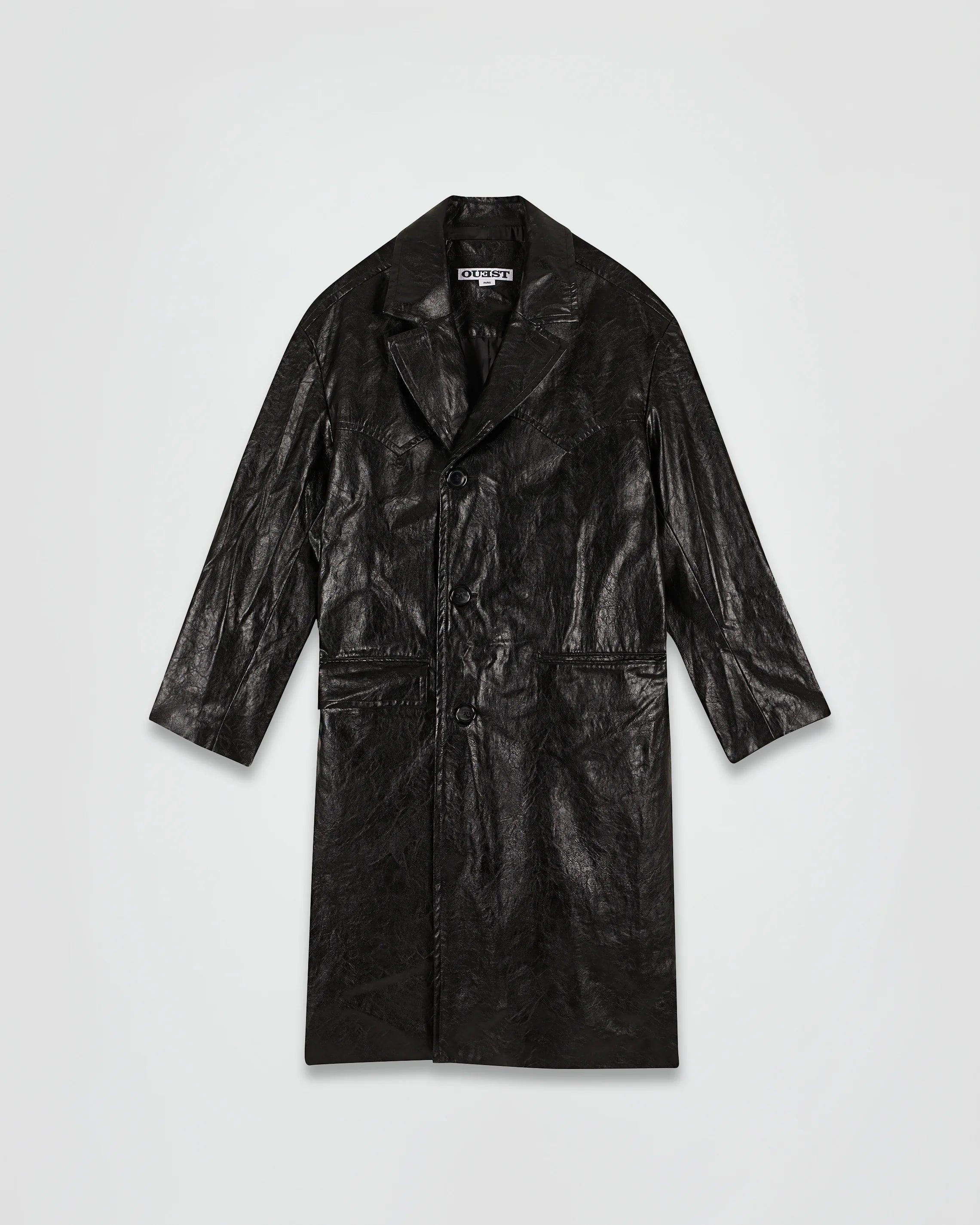 THE WESTERN TAILORED COAT IN BLACK FAUX LEATHER