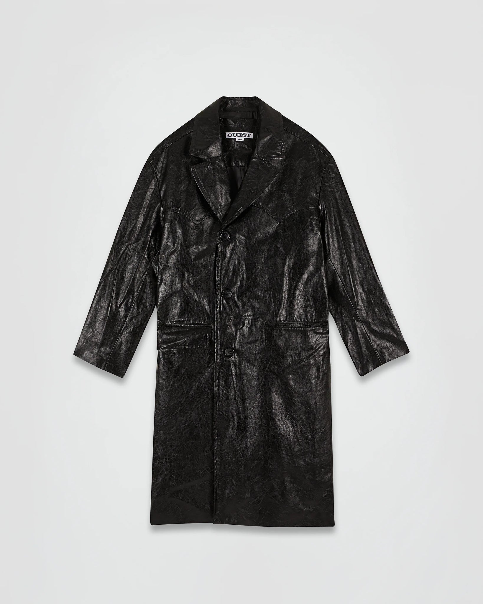 THE WESTERN TAILORED COAT IN BLACK FAUX LEATHER