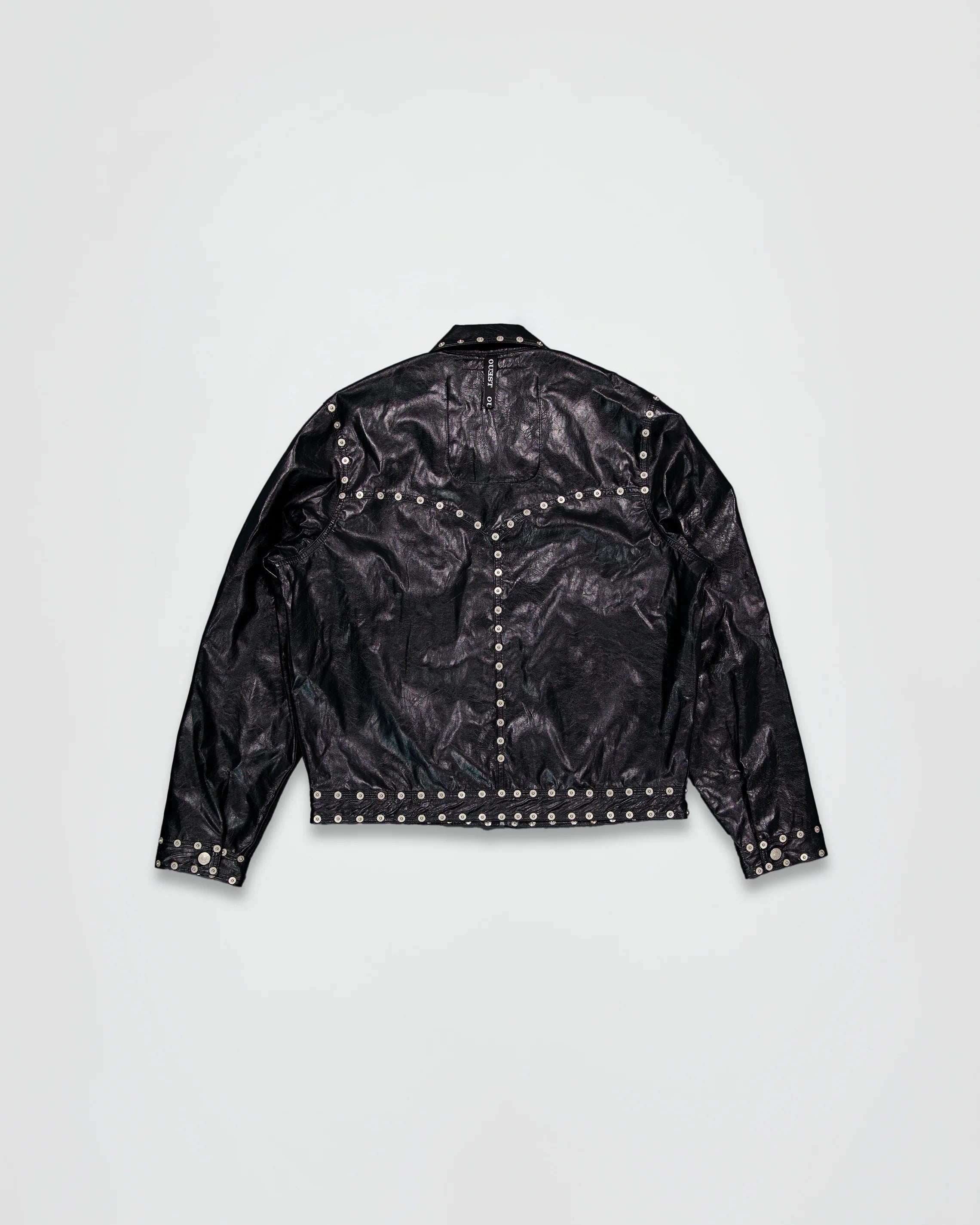 THE ZIPPED STUDDED JACKET IN BLACK FAUX LEATHER