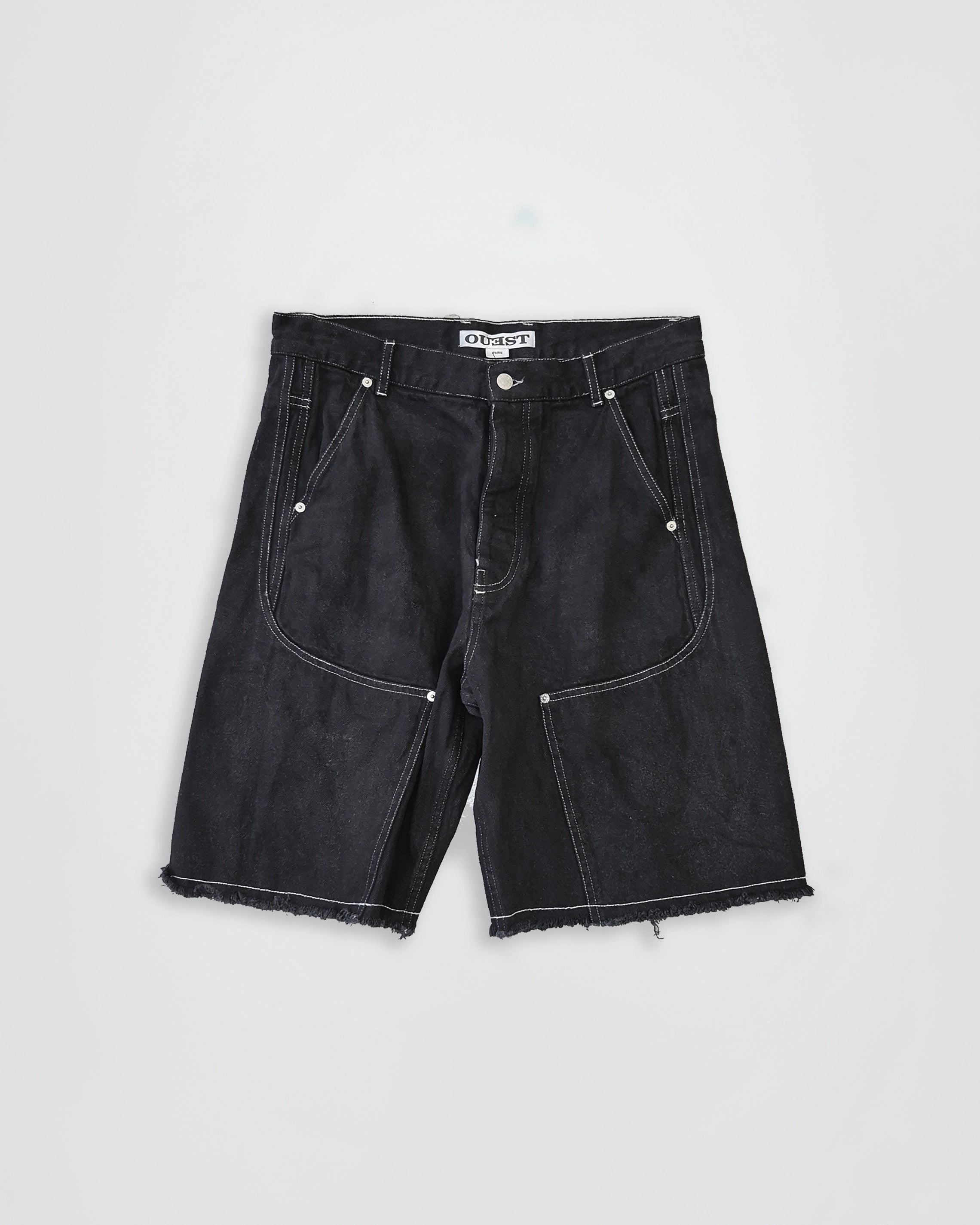 THE CUTOFF SHORT CHAPS IN BLACK DENIM