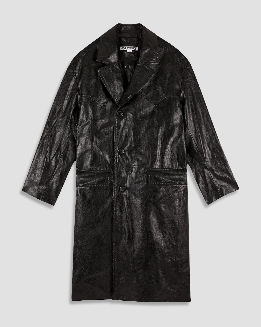THE WESTERN TAILORED COAT IN BLACK FAUX LEATHER