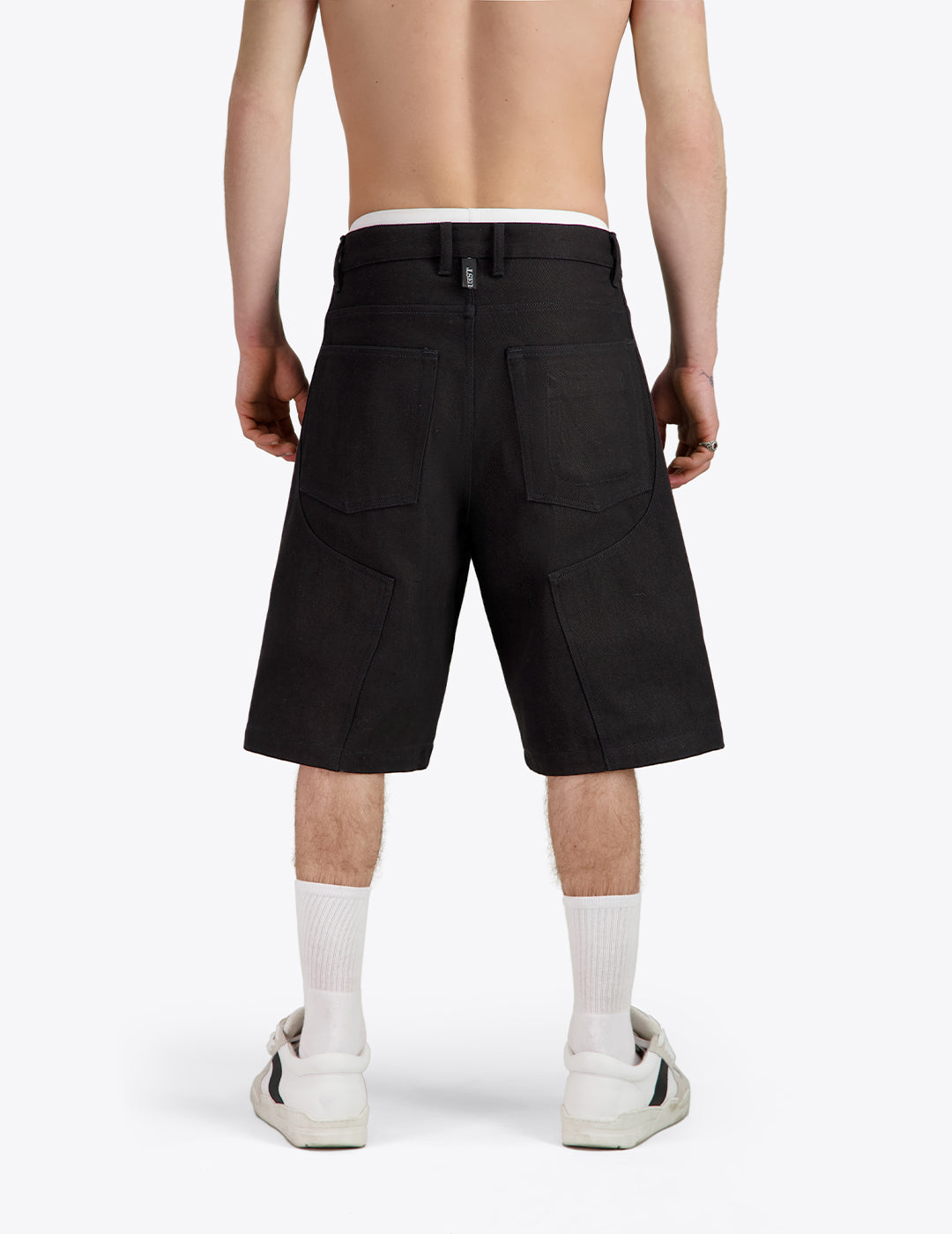 THE SHORT WORK CHAPS IN BLACK DENIM