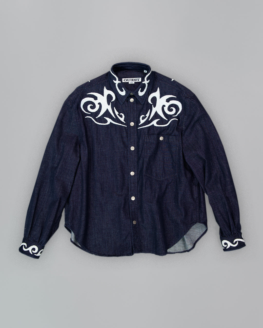 THE EMBROIDERED DENIM SHIRT IN INDIGO LIGHT DENIM