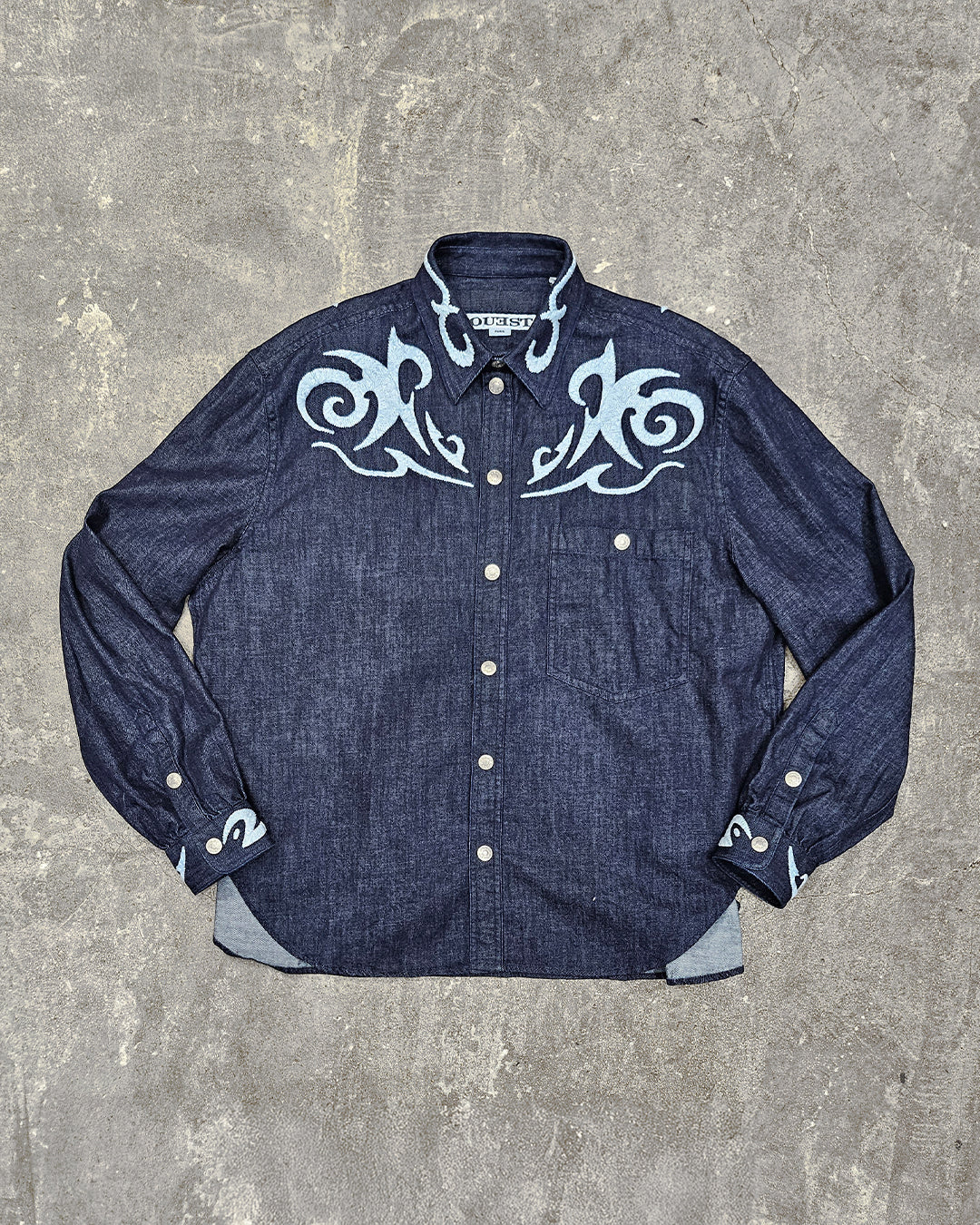 THE EMBROIDERED DENIM SHIRT IN INDIGO LIGHT DENIM