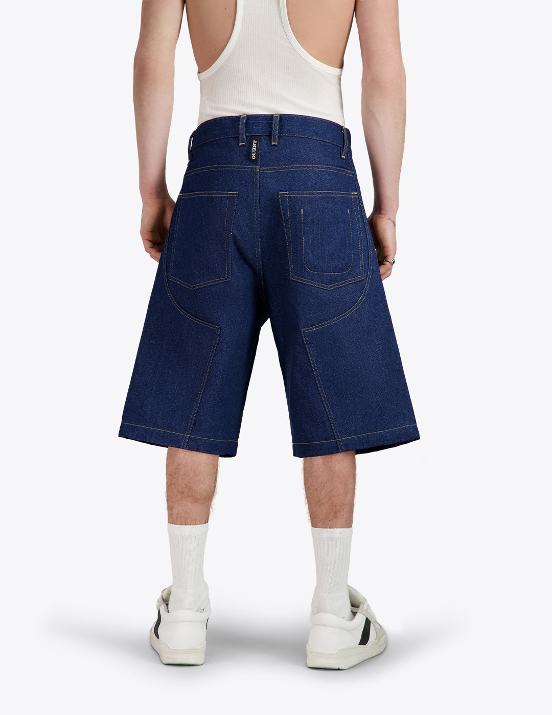 THE SHORT WORK CHAPS IN INDIGO RECYCLED DENIM