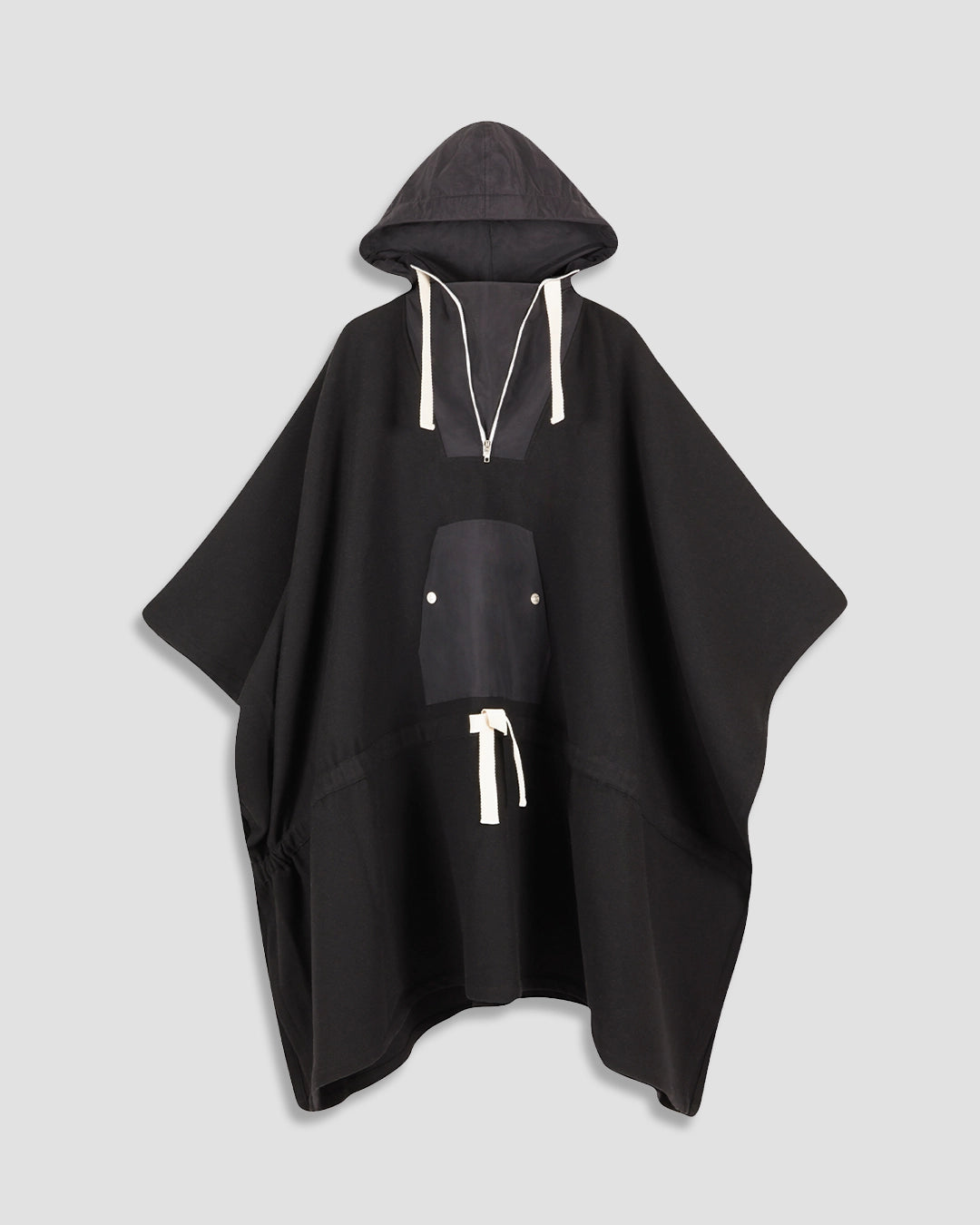 THE PONCHO IN BLACK WOOL AND NYLON