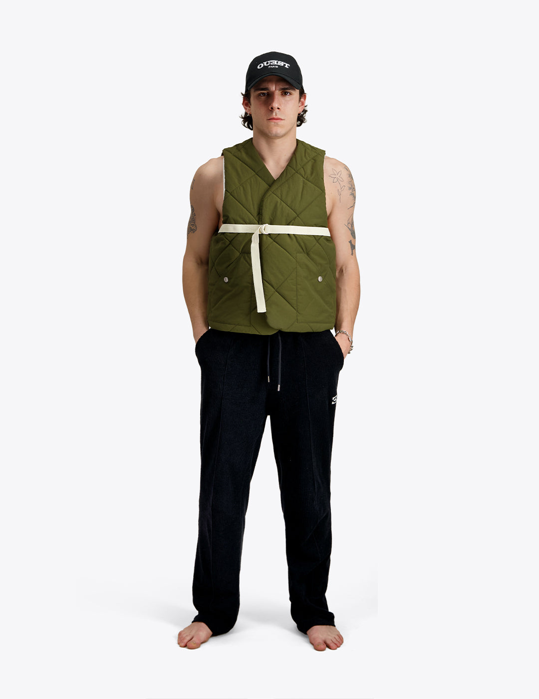 THE PADDED VEST IN KHAKI NYLON