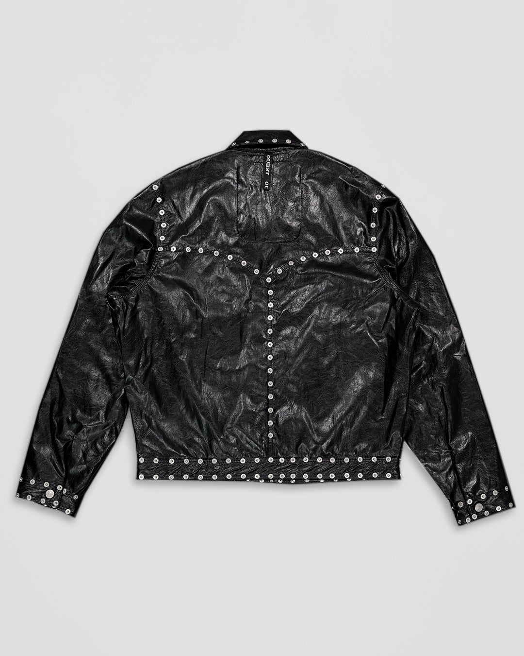 THE ZIPPED STUDDED JACKET IN BLACK FAUX LEATHER