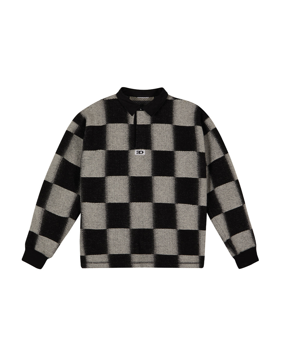THE CHECKERED RUGBY SWEATSHIRT IN BLACK/ OFF-WHITE BRUSHED FLEECE