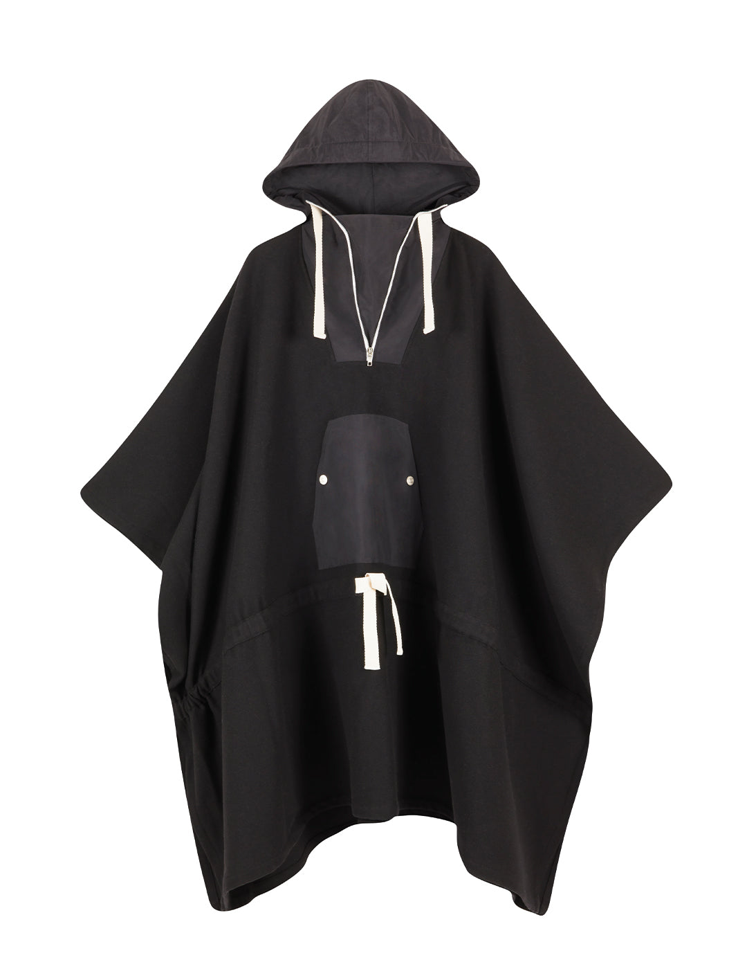 THE PONCHO IN BLACK WOOL AND NYLON