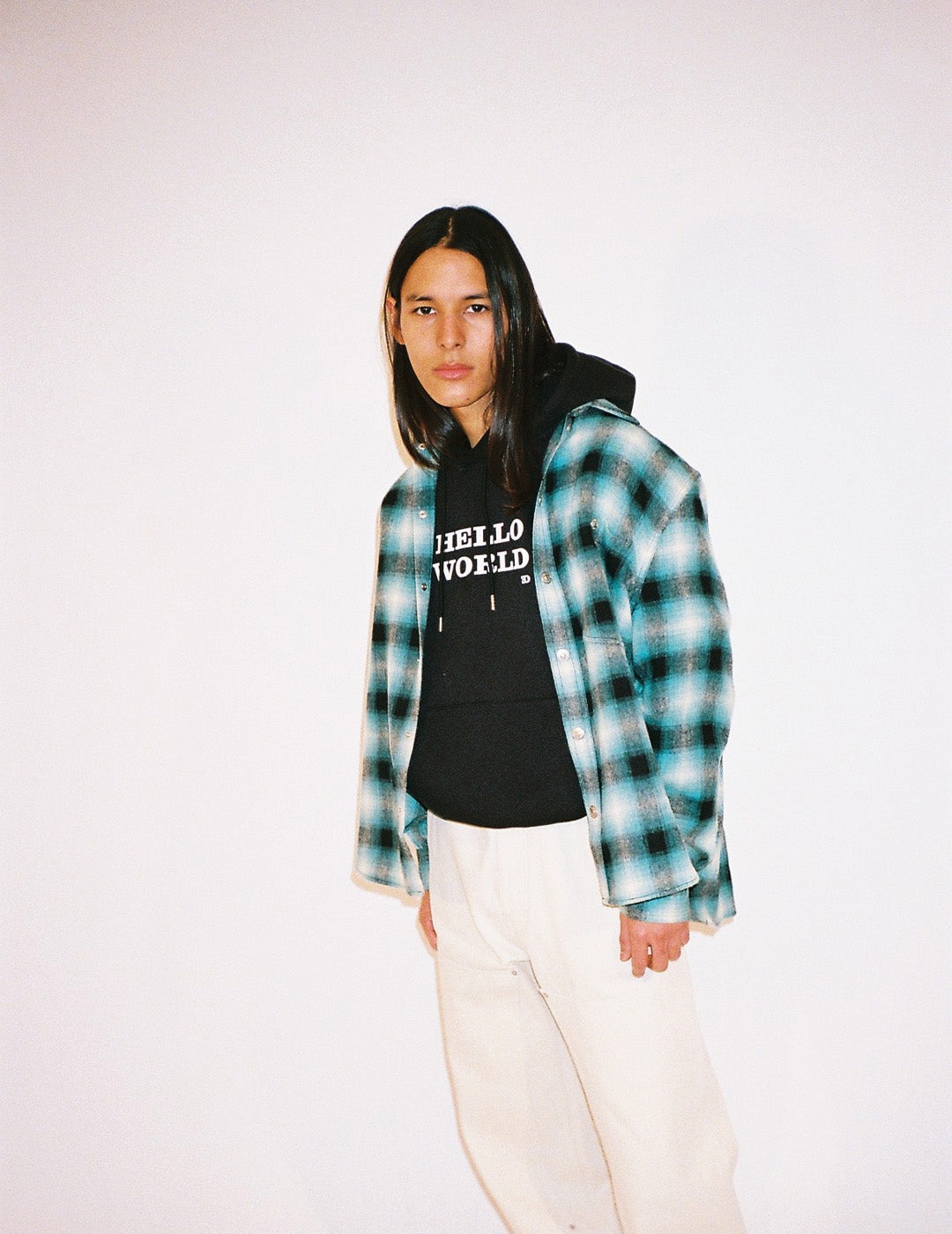 THE BLURRY CHECK OVERSHIRT IN TURQUOISE / BLACK
